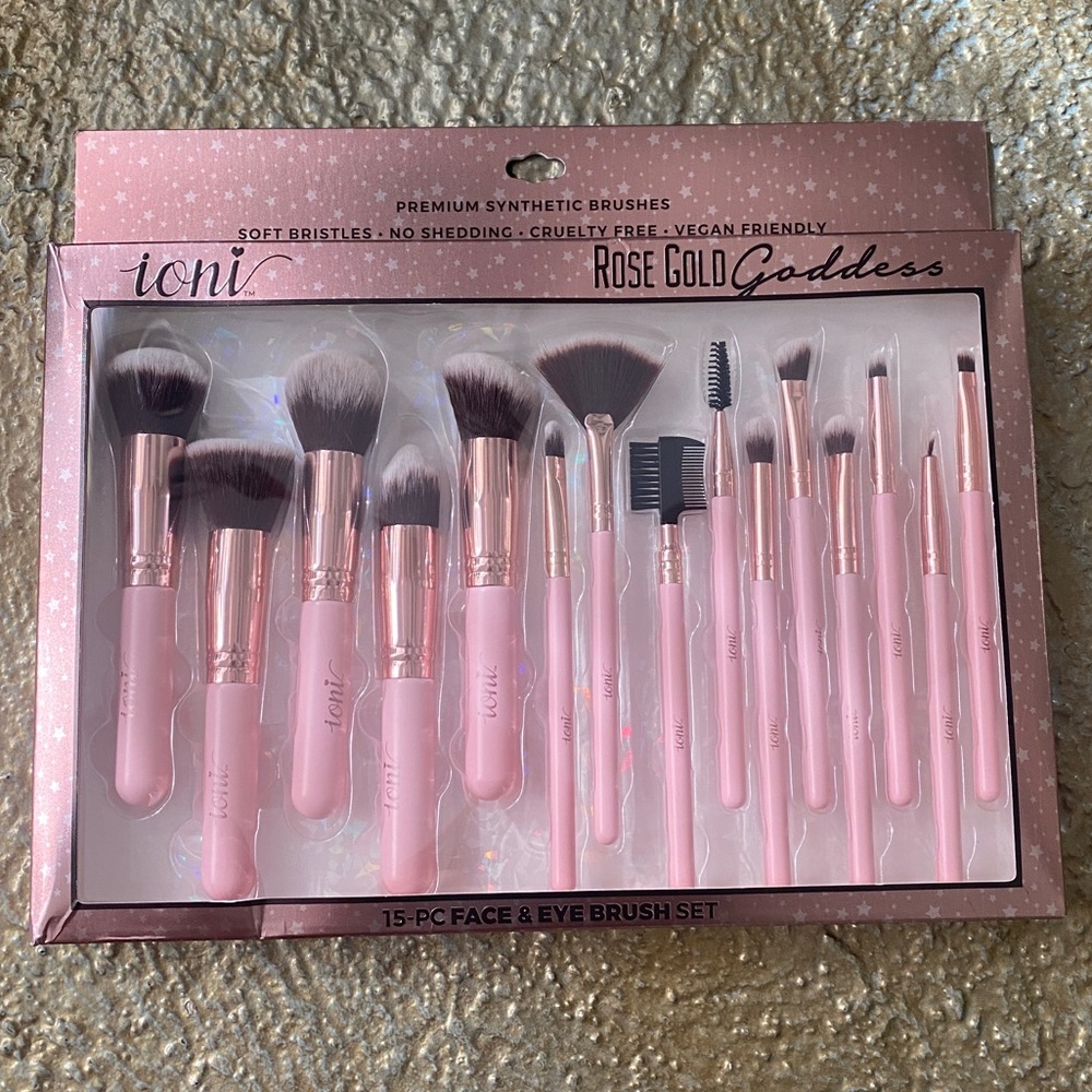 IONI 15pc Makeup Brush Set for Face and Eyes - Rose Gold Collection